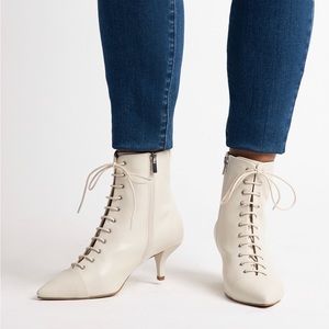 eloquii ainsley kitten heel pointed toe boot / 11w / bone ivory / laceup booties